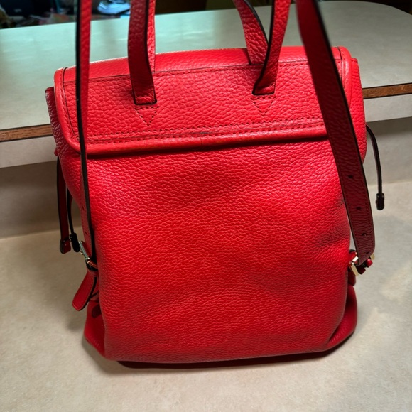 Michael Kors Red Pebble Leather Flap Medium Backpack Pre-loved Retail-$428 - Picture 3 of 10